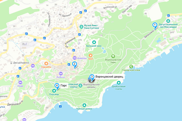 Схема маршрута Воронцовский дворец