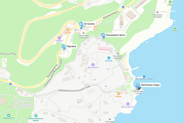 Схема маршрута Ласточкино гнездо